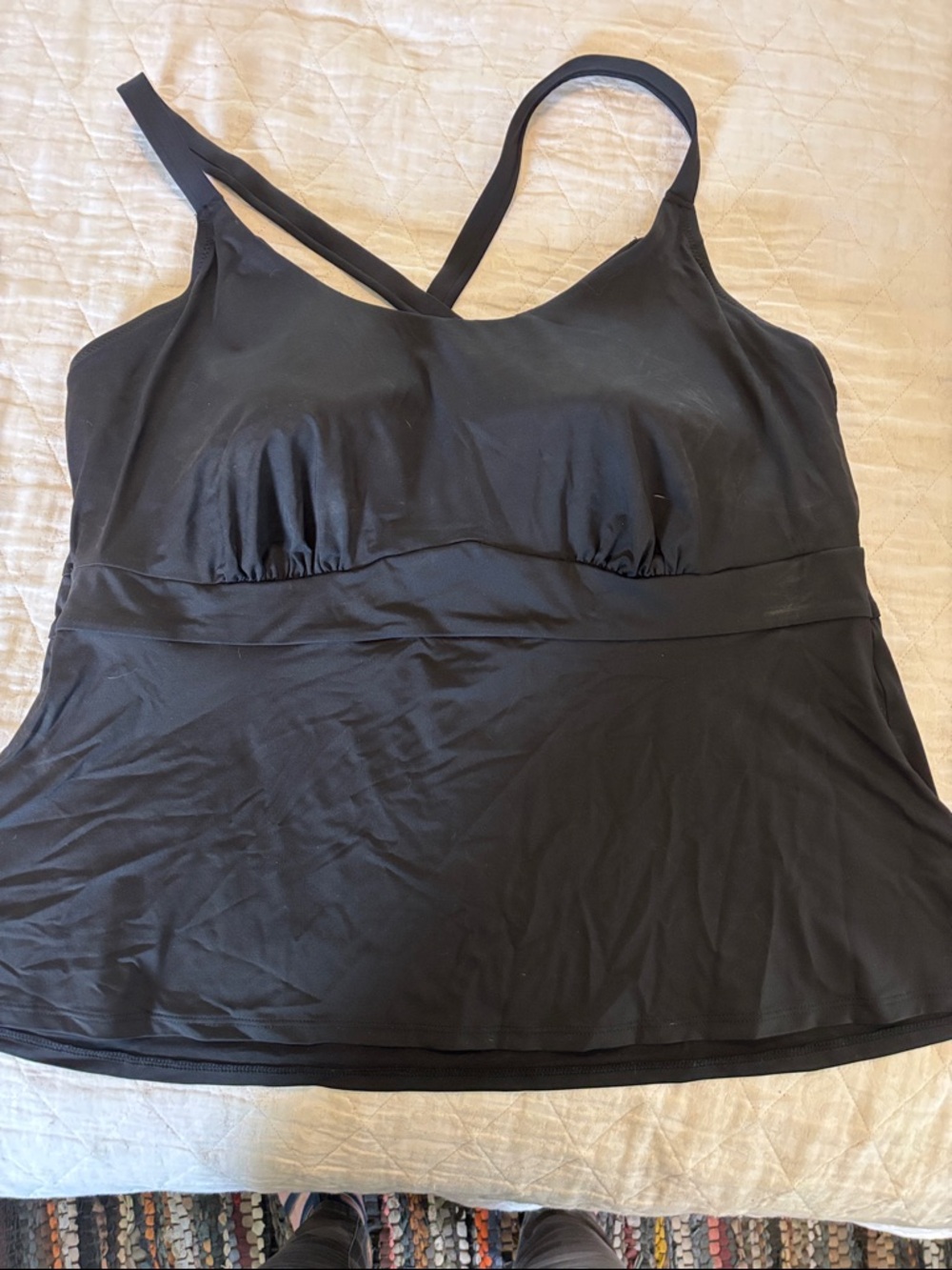 Lands' End Black Swim Tank with Shelf Bra and Adjustable Straps